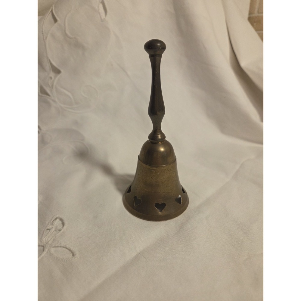 Vintage Brass Bell With Heart Cutouts 5in